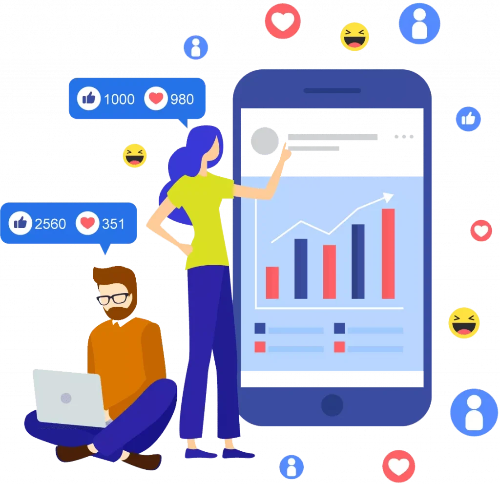 Men and Women with Facebook page likes and grow chart